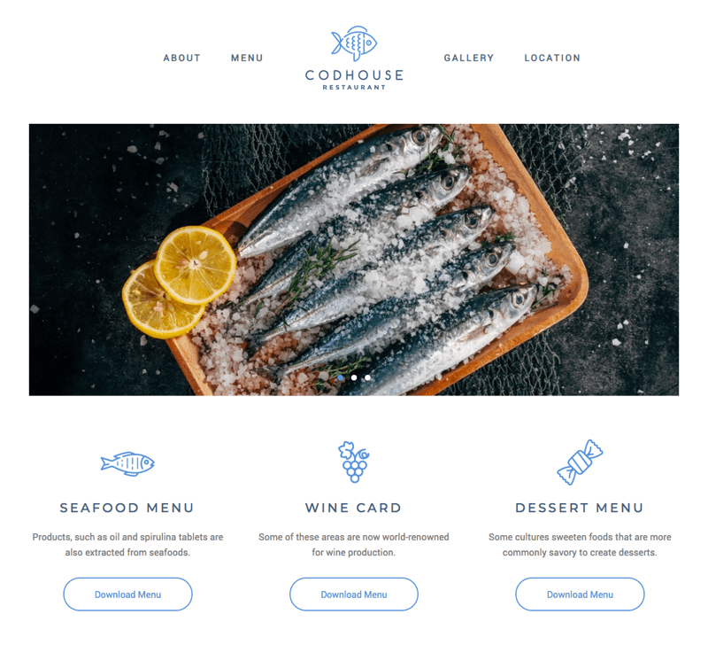 Seafood restaurant template tailored for speed and performance