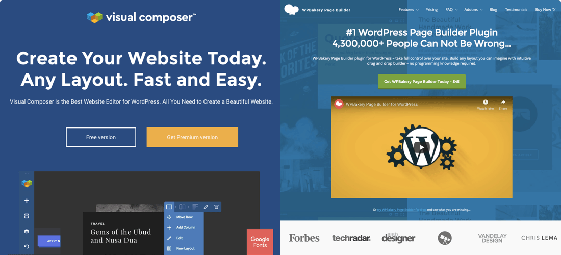 Visual Composer Website Builder and WPBakery Page Builder compared