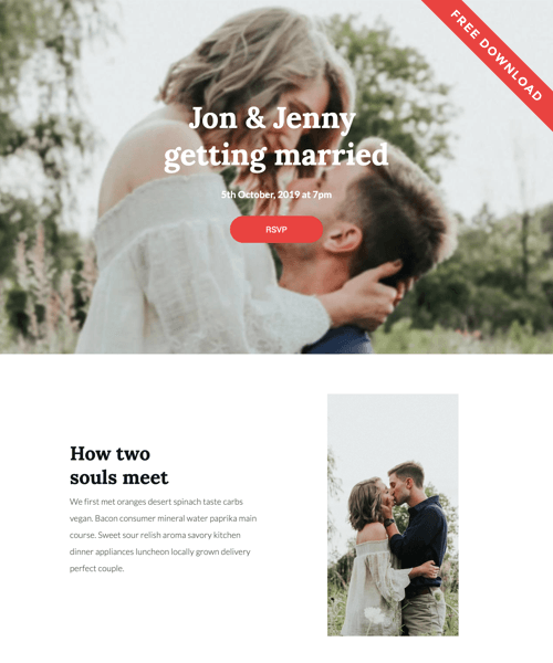 Free wedding page template for WordPress