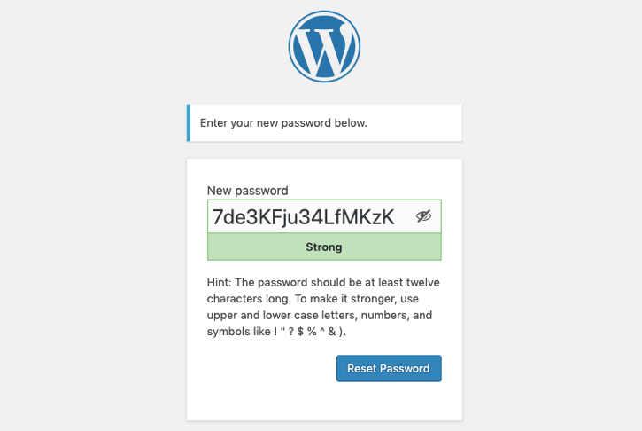 Enter New WordPress Password Window