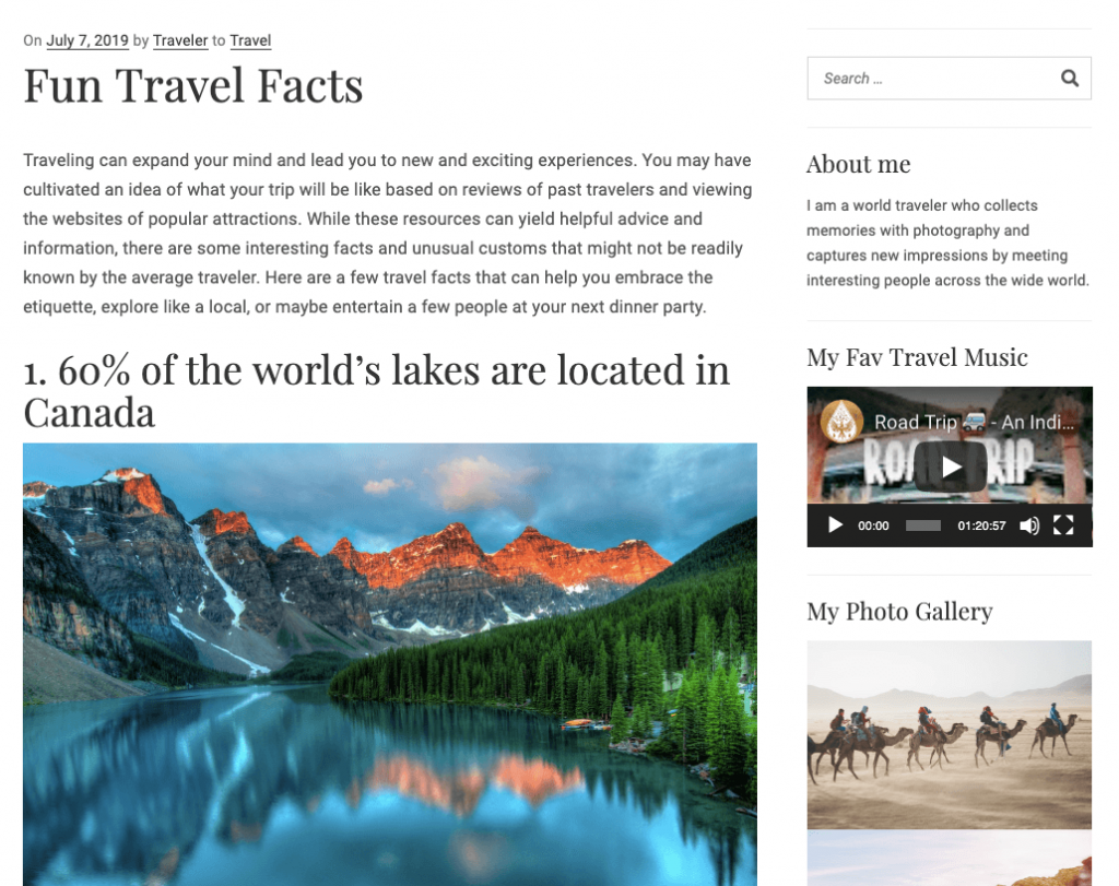WordPress Travel Blog with Widgetized Sidebar