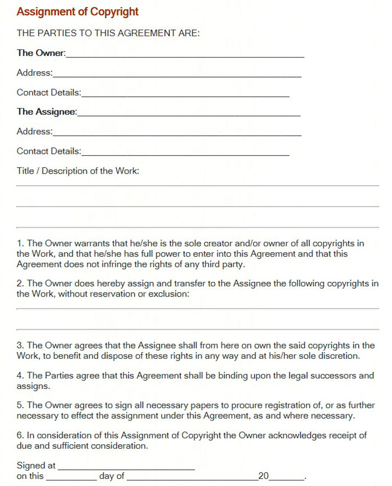 Copyright assignment Photography Contract