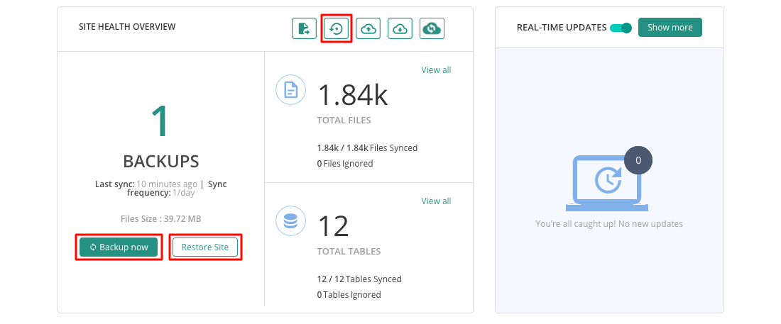 Restore and backup your WordPress site from BlogVault Dashboard