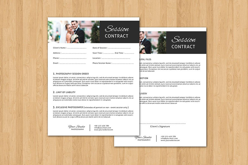 Standard Session Contract Form Template - Photography Contract