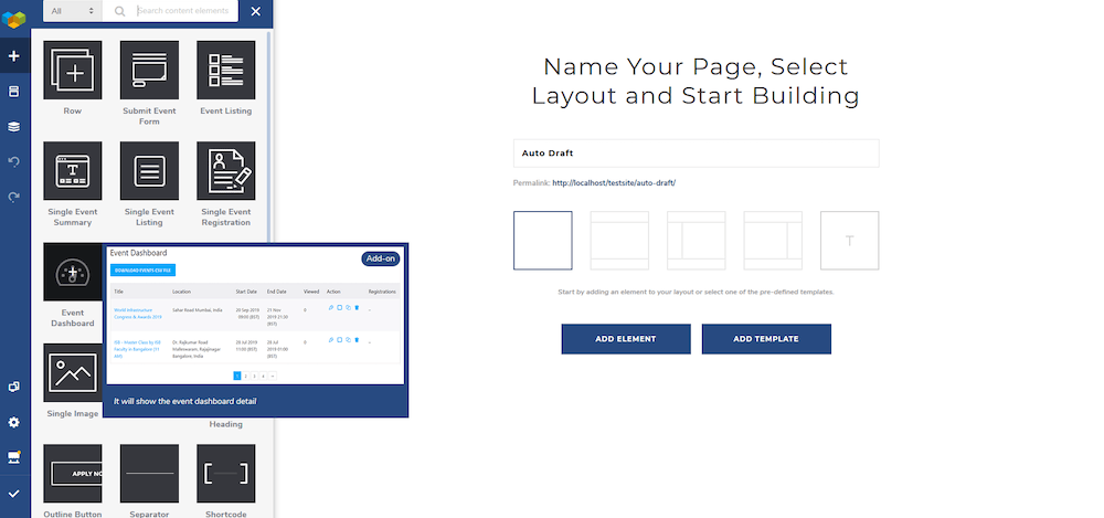 Visual Composer Event Dashboard