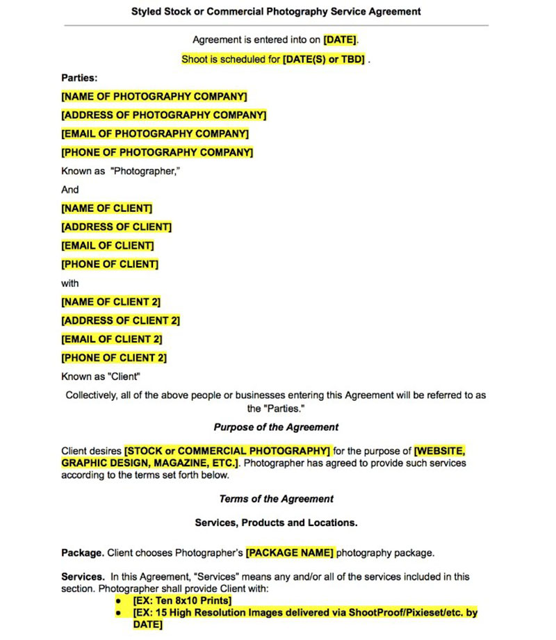 commercial photography contract template