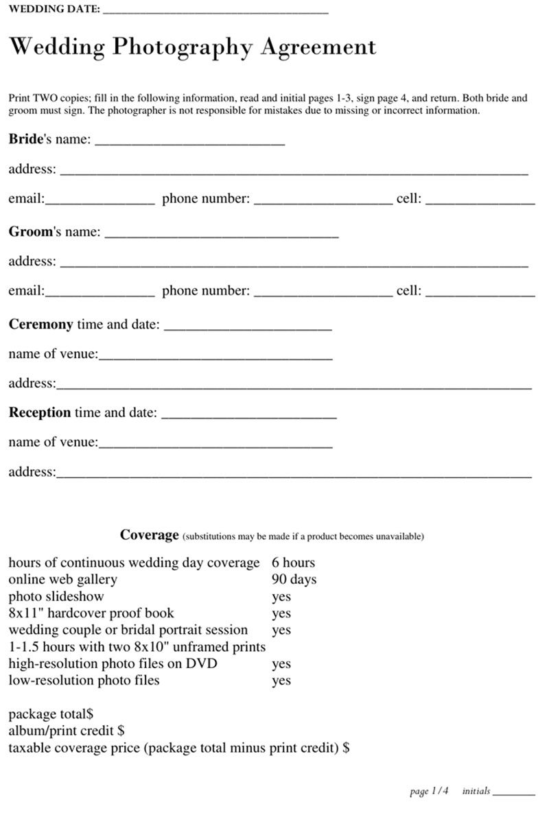 model photography contract template