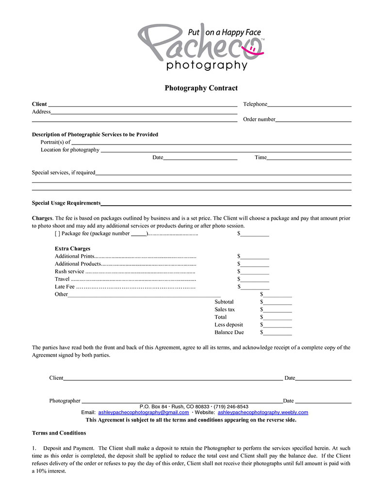 Start Date of Photo Contract and the Shoot Date - Photography Contract