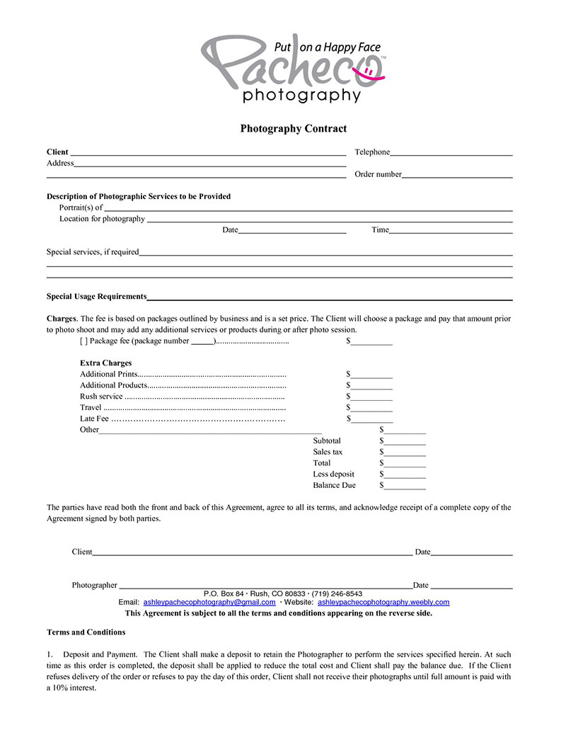 simple wedding photography contract template free