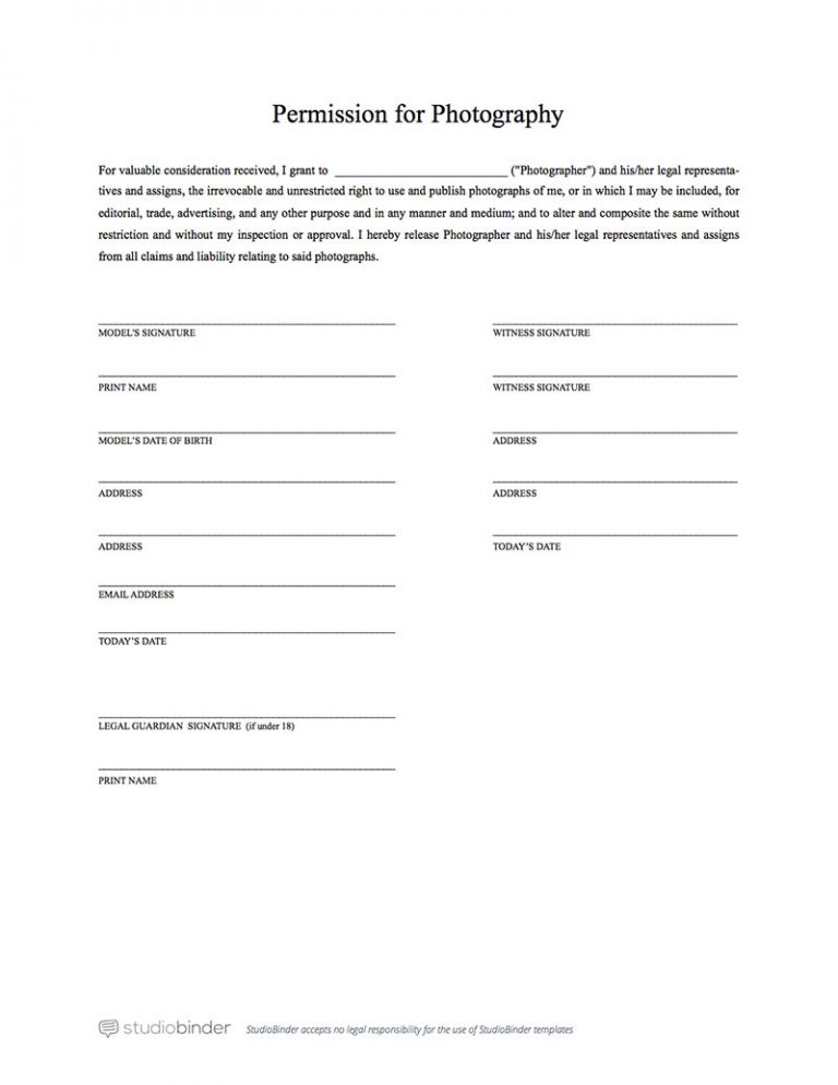 photography contracts print release template free