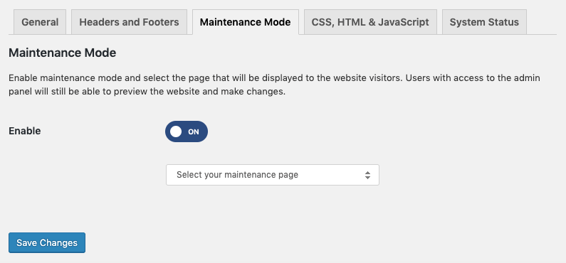 Visual Composer maintenance mode settings