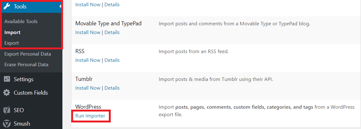 Import WordPress Content