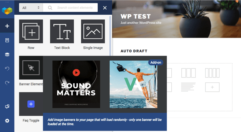 Add element window Add banner element