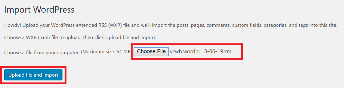 Upload File And Import Wordpress 