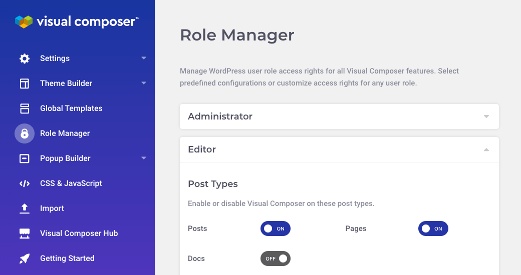 Visual Composer Post Types Role Manager