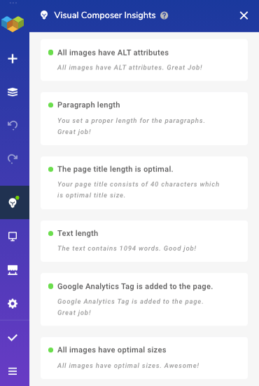 Visual Composer Insights Tool for website performance and SEO improvement