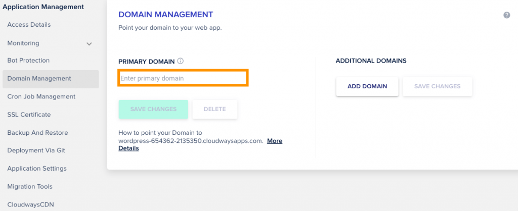 Cloudways Managed Cloud Hosting domain management settings