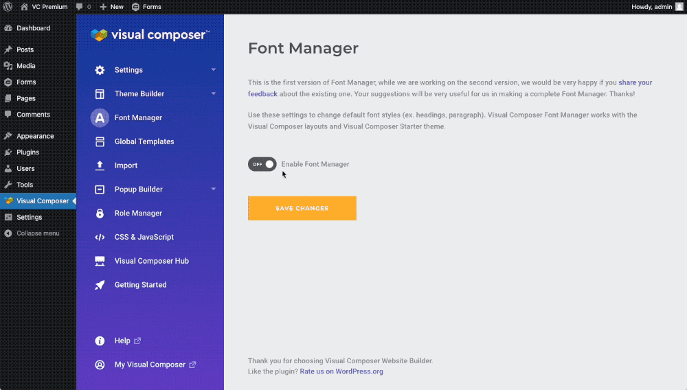 Manage fonts with the Visual Composer Font Manager addon
