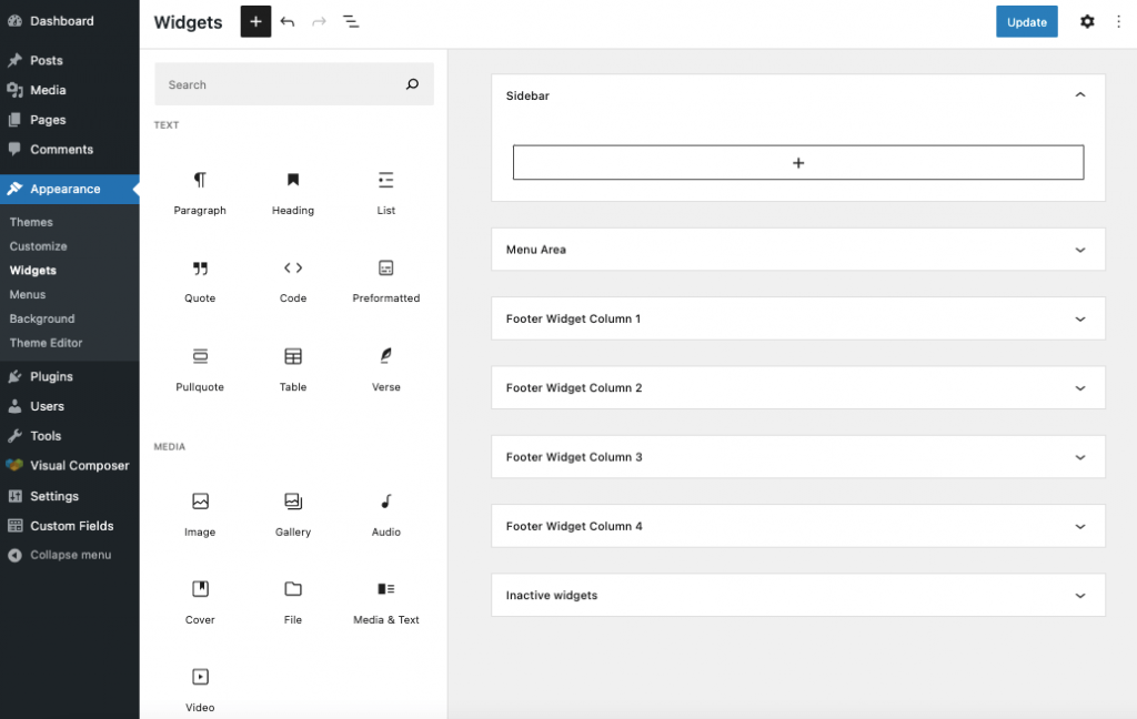 Block based widget editor in WordPress version 5.8