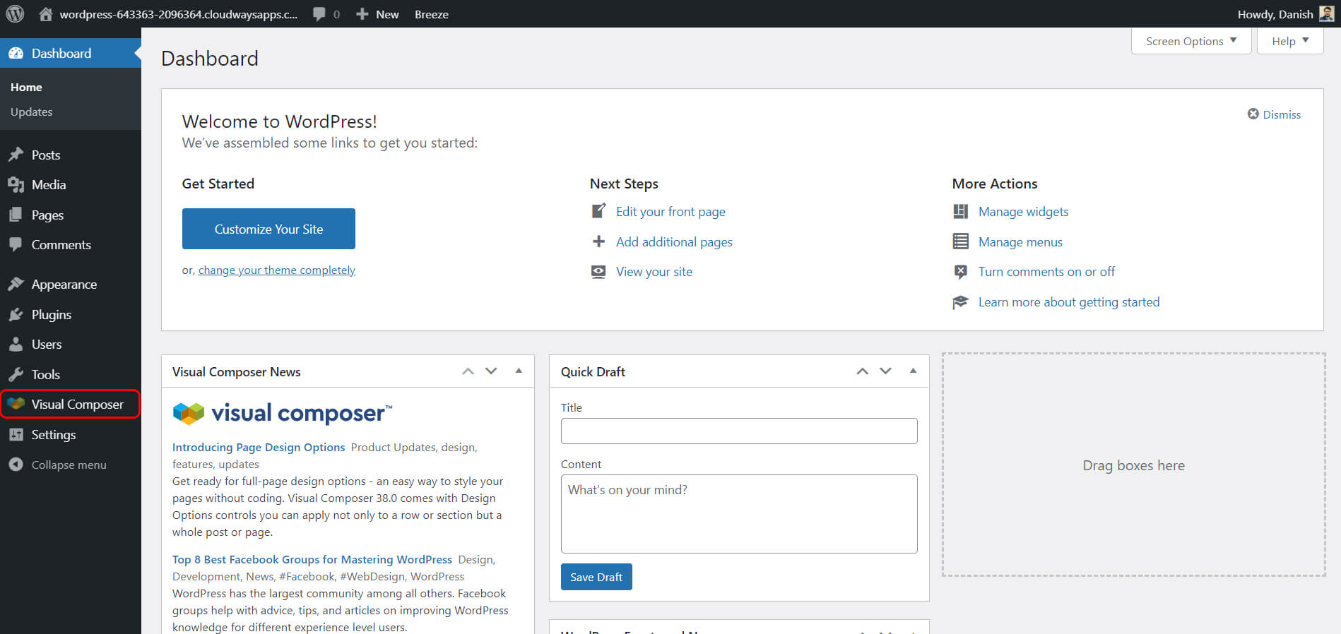 Access Visual Composer in WordPress admin panel