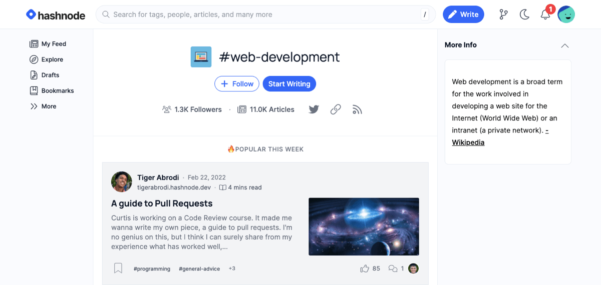 Hashnode web development tag results