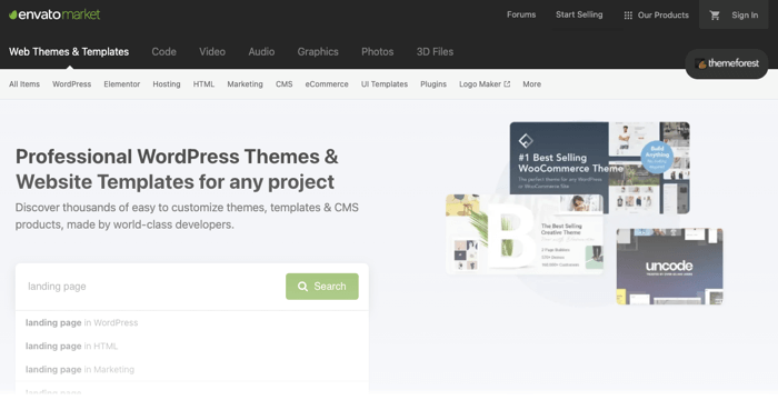 Themeforest home page 