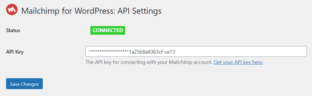Mailchimp API status screen