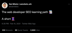 Nat Miletic Tweet Example: Learning SEO
