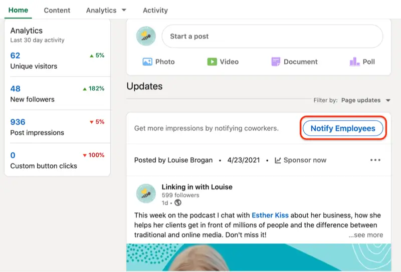 LinkedIn's Notify Employees' feature 