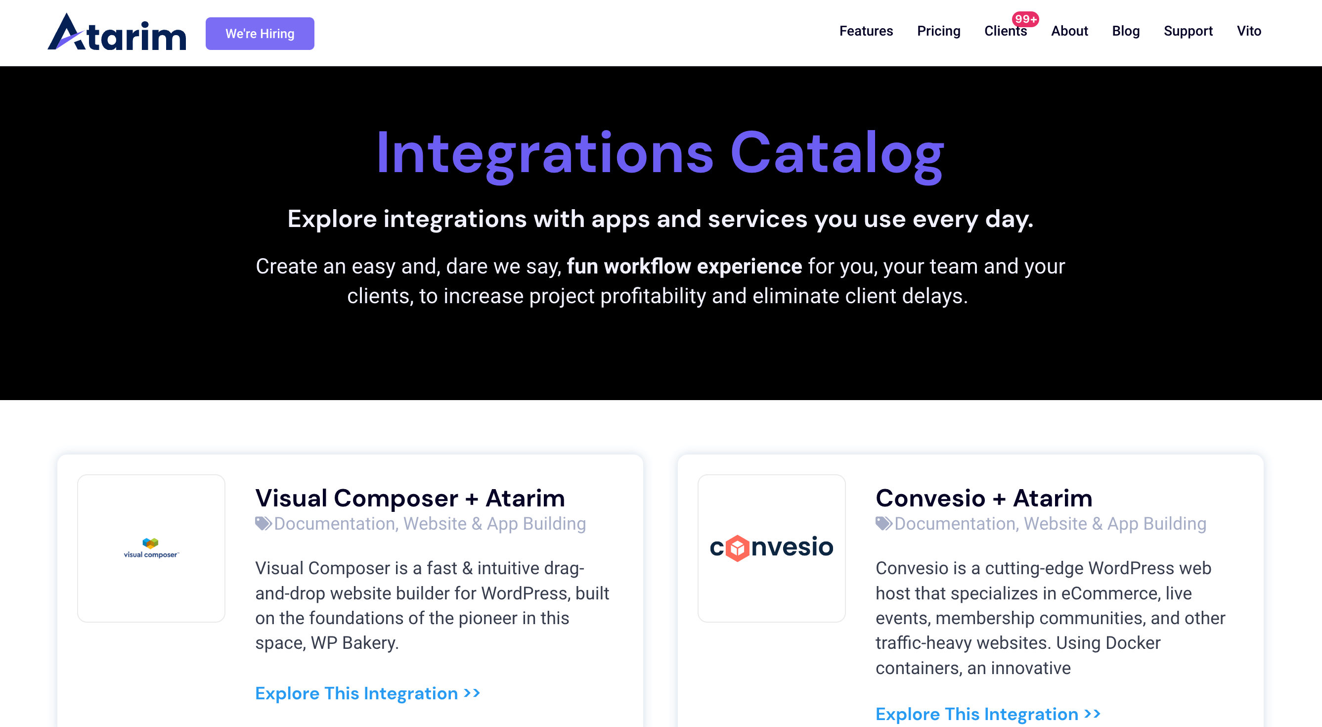 Atarim integrations catalog