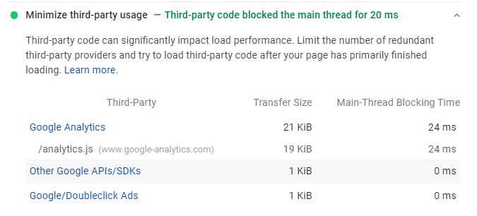 Minimize third-party usage recommendation – PageSpeed Insights