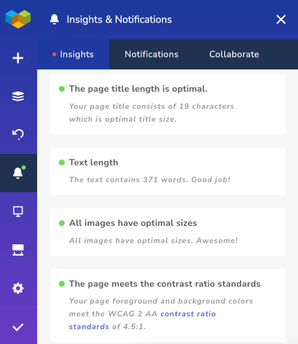 Visual Composer Insights contrast checker