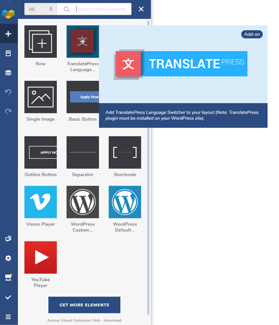 TranslatePress Visual Composer Element
