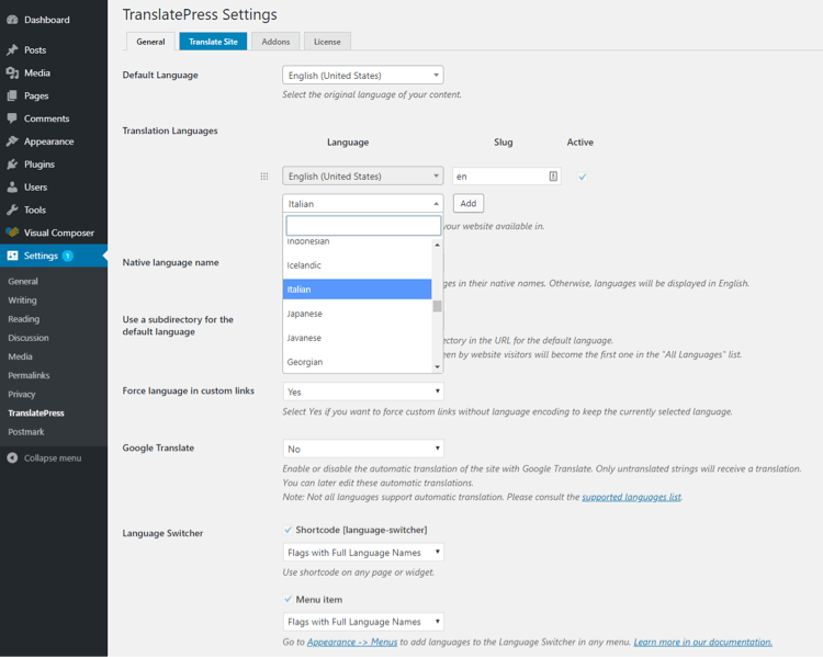 TranslatePress Settings for Multi-language site