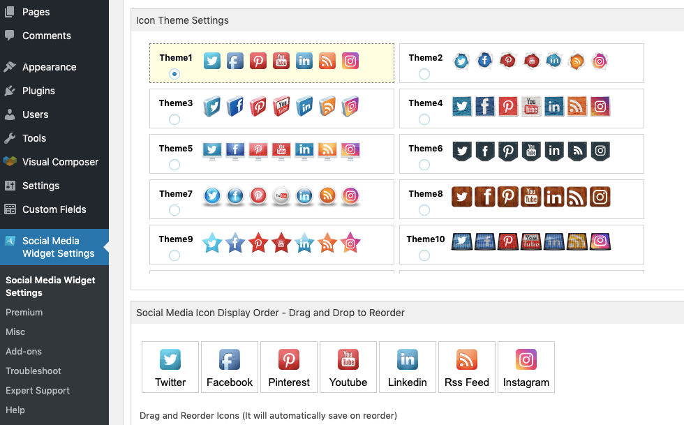 Social Media Icon Widget Settings